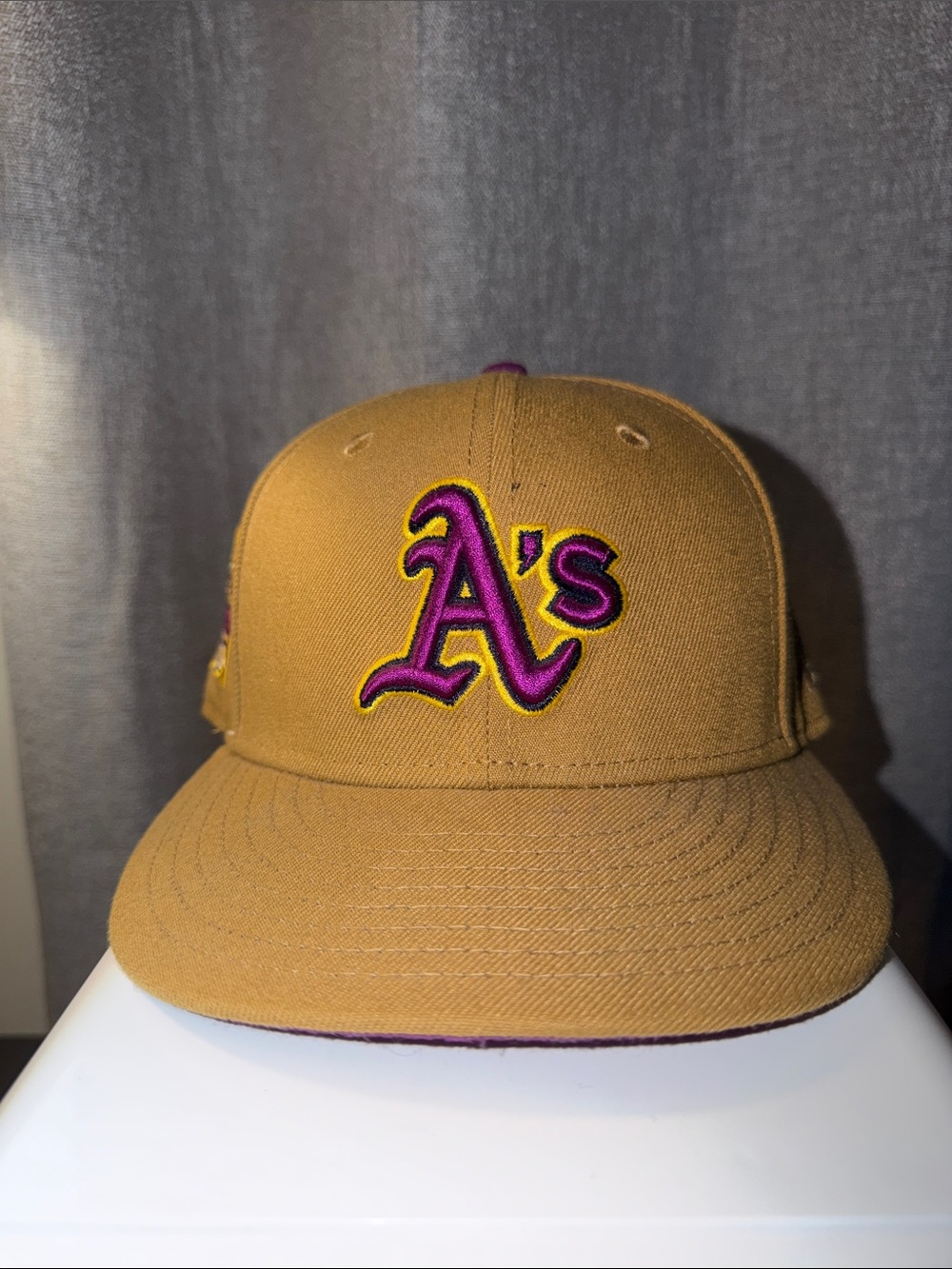 Oakland A's’ men’s fitted in Brown with Purple Logo